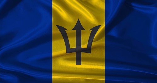 National flag of Barbados with cloth texture. Barbados flag with realistic texture background