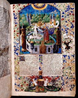 Adam and Eve, title, miniature, 1450, Des cleres et nobles femmes by Giovanni Boccaccio, 1313 –