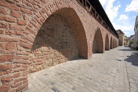 Historic city wall with rampart, city fortifications, archways, Worms, Rhineland-Palatinate,