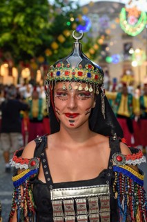 Woman in traditional clothes, Moors and Christians Parade, Moros y Cristianos, Jijona or Xixona,