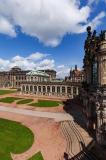 The Zwinger Palace in Dresden, Germany, showcases intricate Baroque architecture. The expansive