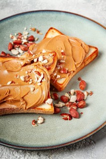 Peanut butter toast, top view, breakfast, no people