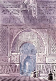 Entrance to the Alcazar Mosque of Seville, Andalusia, Spain, digital reproduction of a painting by