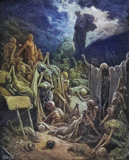 Copperplate engraving from the Dore Bible illustrating Ezekiel 37 1 and 2 The Vision of the Valley