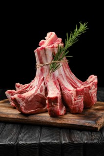 Raw fresh lamb crown roast, closeup
