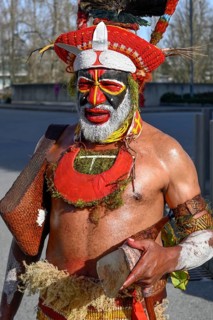 Man from Papua New Guinea with traditional painting, International Tourism Exchange (ITB), Berlin,