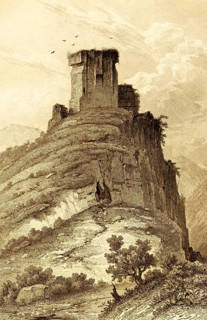Castle ruins of Peveril Castle or Castleton Castle, Castleton parish, county Derbyshire, rock,
