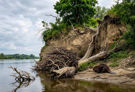 Beaver farming on the Missouri, North America, beaver, rodent, historical illustration, digitally