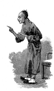 China in 1898, schoolmaster, teacher teaching the theories of Confucius, illustration, reproduction