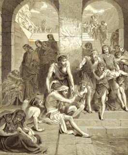 The sick man at the pool of Bethesda, Jerusalem, chapter 5, verse 2 and 3, Gospel of John, New