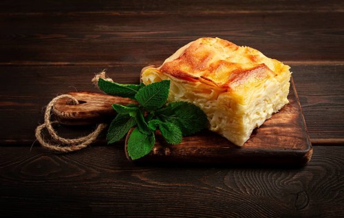 Achma, khachapuri, Georgian cuisine, homemade, no people, on a wooden background