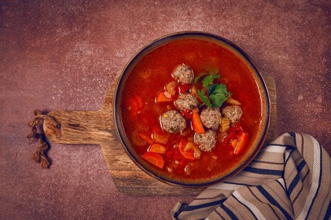 Romanian soup with meatballs, vegetable soup with meatballs, homemade, no people