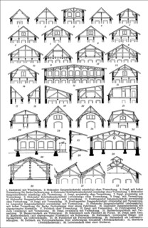 Different timber roof trusses, 19th century