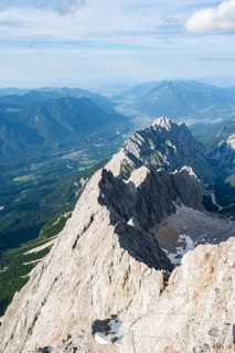 Steep rocky ridge, Waxensteinkamm, with summit Waxenstein, view from the summit of the Zugspitze,