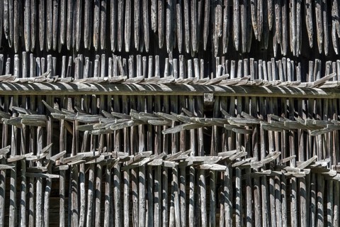 Diemen, wooden racks, wooden rack for drying hay at an old barn, Oberstdorf, Oberallgäu, Allgäu