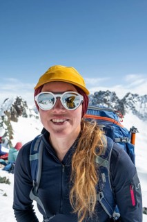 Portrait of a ski tourer in winter, Graubünden, Switzerland