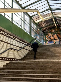 Stairs to the S-Bahn platforms at Lichterfelde West station, Berlin, Germany