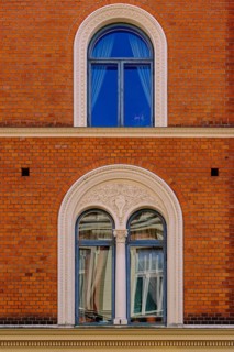 Façade details of historic architecture in the city centre of Karlskrona, Blekinge län, Sweden