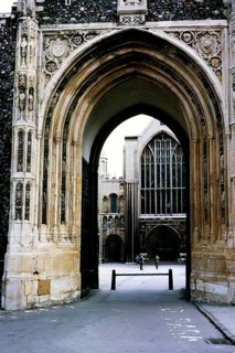 Arched entrance to Norwich Cathedral, Norfolk, England 1966