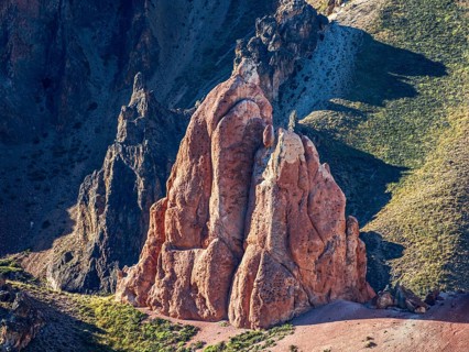 Colorful rock formations in the Valle Lunar, section of the Jeinimeni National Park, Patagonia,