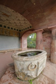 Stone water basin with columns, UNESCO Roman House, Ilmpark, Weimar, Thuringia, Germany