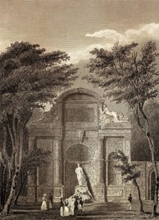 Parc de Saint-Cloud, near Paris, antique steel engraved print, 1831