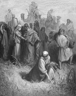Ruth among the reapers in the cornfield, Boaz came from Bethlehem and greeted the farm workers,