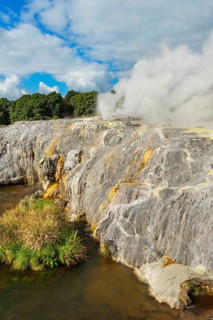 Geysers erupting, Te Puia Thermal Valley, Rotorua, Bay of Plenty, North Island, New Zealand