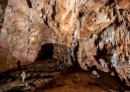 Stalactites and stalagmites, rock formations in a stalactite cave, Grotta del Fico, Gulf of Orosei,