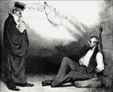 Caricature by Honoré-Victorin Daumier, Moderne Galilée, Et pourtant elle marche, 1835