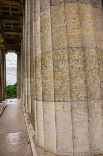Fluted column structure of the outer columns of the Walhalla Hall of Fame in Donaustauf on the
