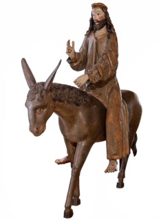 Palmesel, wooden figure from 1470, on a white background, Franciscan Museum, Villingen,