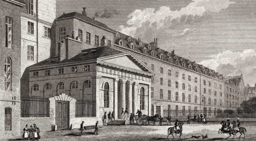 Hôtel-Dieu de Paris, antique steel engraved print, 1831