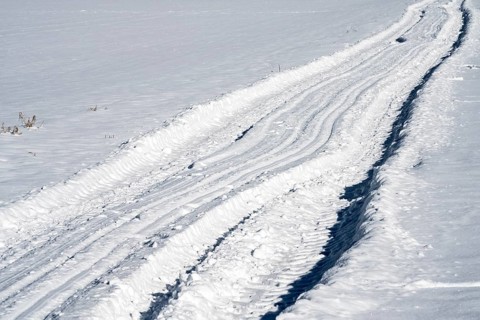 Biking way R1 in winter, near Gewissenruh, Wesertal, Weser Uplands, Weserbergland, Hesse, Germany