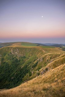 Sunrise mith the moon at Mount Hohneck in the Vosges Mountains, France
