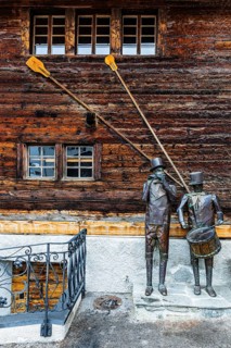 Musicians as copper statues, Saint Luc, Val d'Anniviers, Valais Alps, Canton Valais, Switzerland