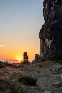 Sunset at the Devil's Wall near Weddersleben, Thale, Harz, Saxony-Anhalt, Germany