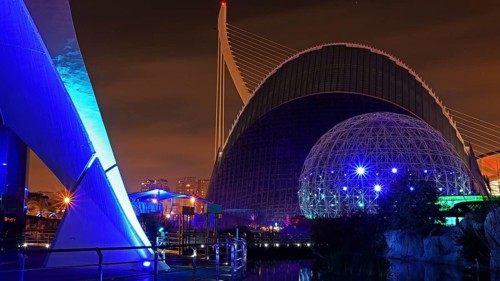 The Oceanum in Valencia, night shot, aquarium complex, Spain, Europe, Valencia, Europe