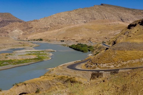 The Kurdish mountain landscape and River Zab in the north of Iraq region of Kurdistan, middle east