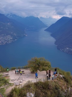 View of Lake Lugano from Monte San Salvatore, Lugano, Canton Ticino, Switzerland