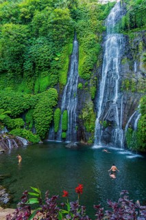 Banyumala twin waterfalls, waterfall, jungle, rainforest, water, nature, botany, holiday, paradise,