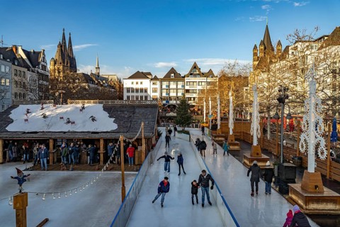 Christmas market Heinzel's winter fairy tale with the ice rink at Heumarkt in Cologne, North