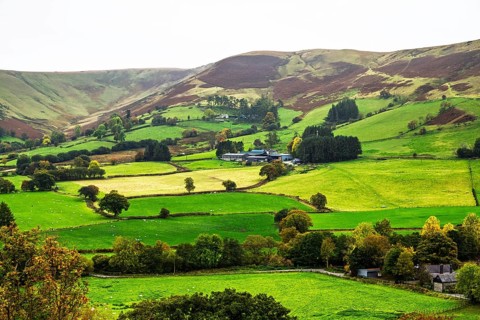Autumn colors over Farms and Fields, Wales, UK
