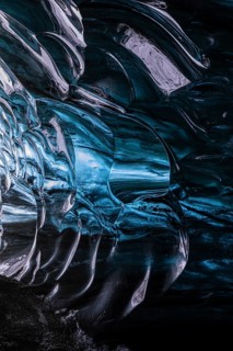 Aquamarine ice combs in Pröng Ice Cave, Sudurland, Iceland