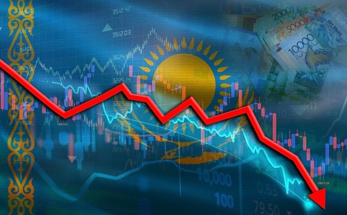 Kazakhstan financial fall on economy market. Kazakhstani financial crisis on economic graph