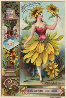Picture series Flower spirits, Woman with a daisy, Liebig picture, digitally restored reproduction