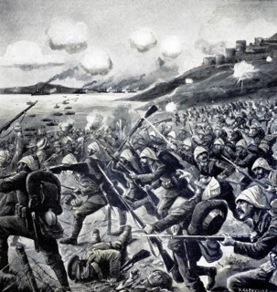 1st World War, Attack of the Turks on the English landing troops at Sedd ul Bah (original text from