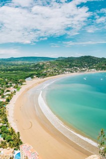 Beautiful view of San Juan del Sur beach in sunny day. Panoramic view of the bay of San Juan del