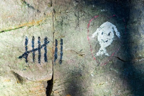 Graffitti at a rock shelter, atmospheric rock arts, looks like signs of Cannibalism, Wülmersen,
