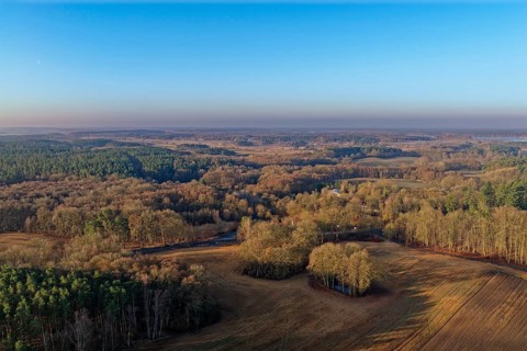 Landscape of the Mecklenburg Lake District in Müritz National Park. aerial view. Neustrelitz,